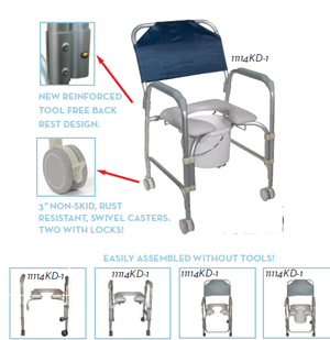 K.D. Aluminum Shower Chair/Commode with Casters